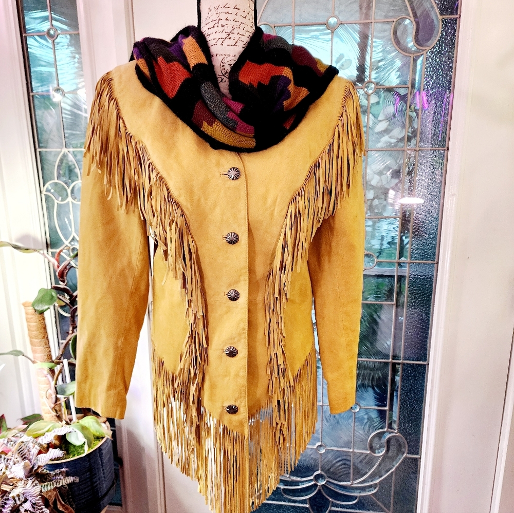 Canyon Creek Vintage Yellow Fringe Leather Jacket - Picture 2 of 15